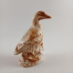 VTG Ceramic Black Hill Clay Goose Figure Swirled Figurine Brown‎ Cream Signed